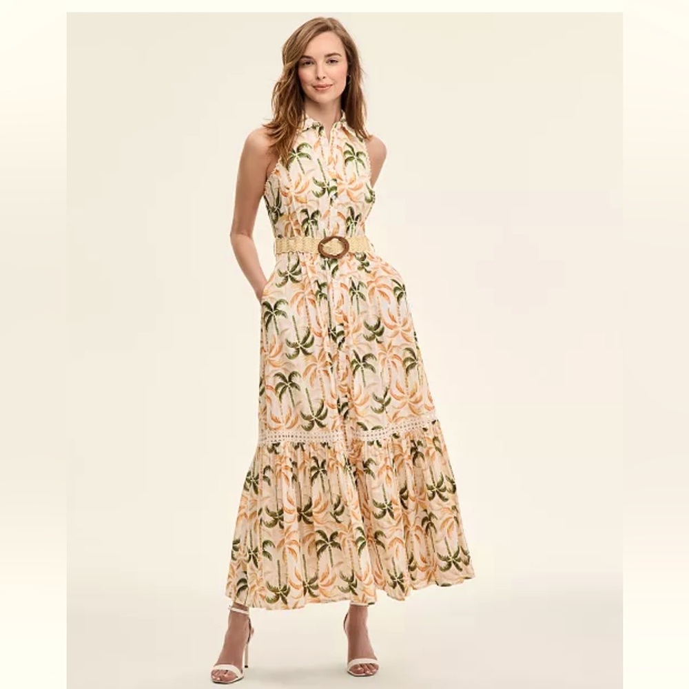 NWT Darling TAYLOR Palm Tree print dress in Size 2. Taffeta fabric, lined skirt.